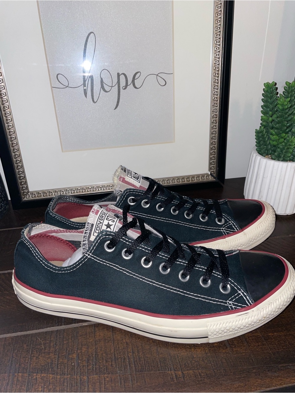 Converse Chuck Taylor Black Canvas Low-Top Sneakers with Red Trim Size 12